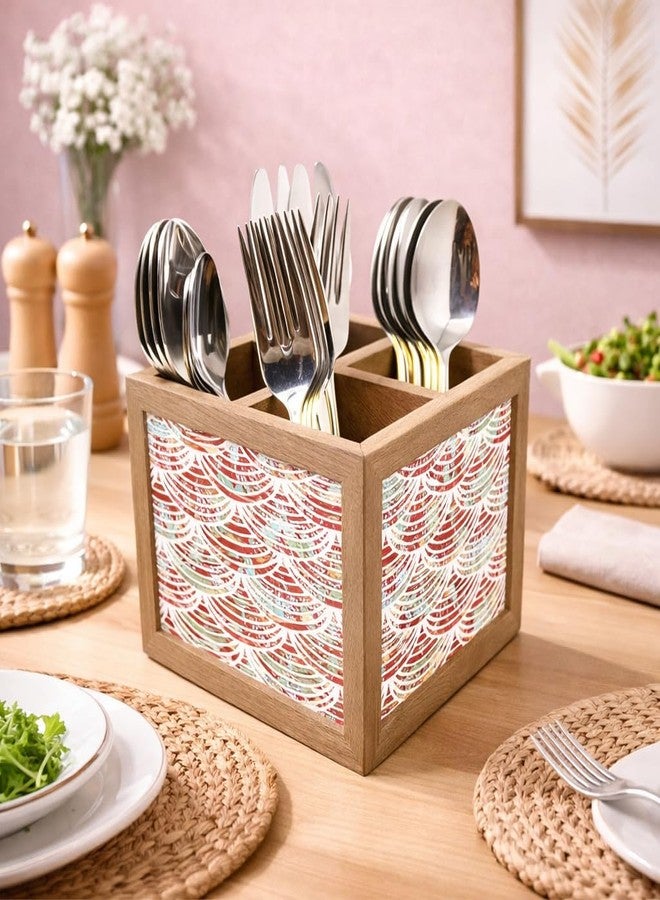 Nutcase Wooden Cutlery Stand Holder Silverware Caddy Spoons Forks Knives Organizer for Dining Table & Kitchen -Made in India-Spoons NOT Included - Floral Waves - Image 2